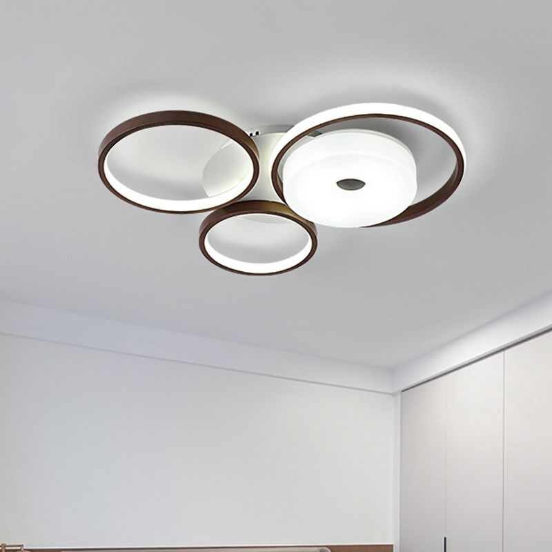 LED -Kaffee Flush Ring Light Minimal Acryl schattierte Schlafzimmer Deckenmontageleuchte in weißem Licht, 16 "/19,5" breit