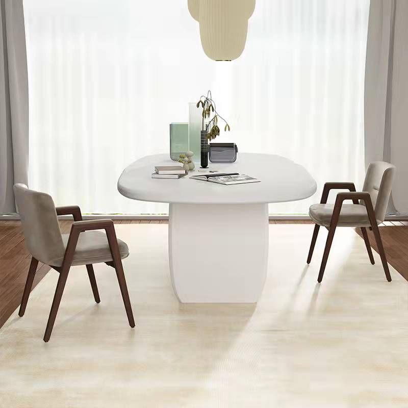 Modern Solid Wood Table for Restaurant Rectangle White Dining Table with Double Pedestal