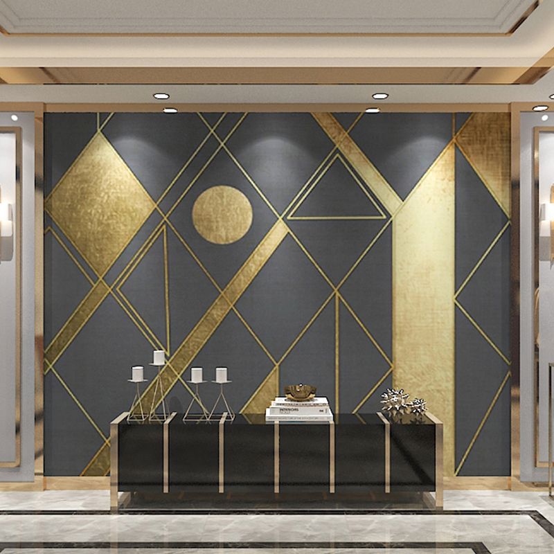 Big Scandinavian Mural Wallpaper Gold and Grey Geometries Wall Art, Made to Measure
