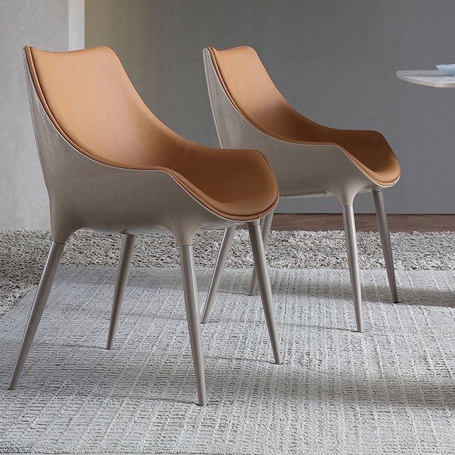 Nordic Armless Backrest Leather Chair with Metal Legs for Dining Room