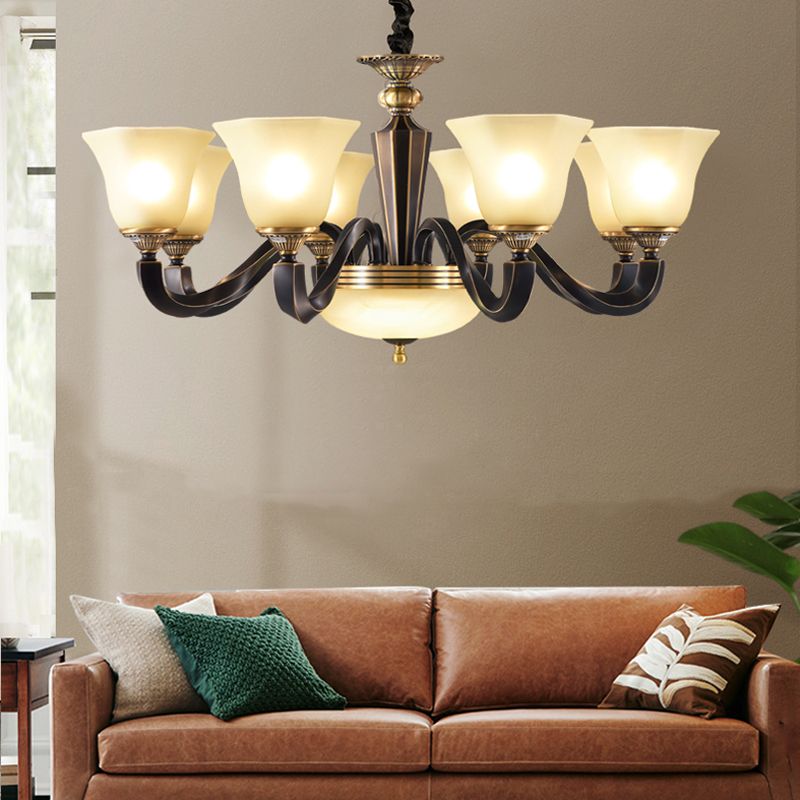 Bell Chandelier Light Fixture Traditional Amber Glass Pendant Lighting for Restaurant