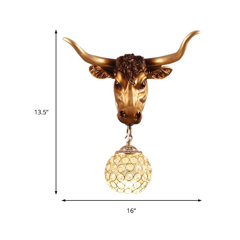 1 Light Globe Wall Lamp Country Gold Resin Sconce Lightture pour le salon avec Crystal Shade