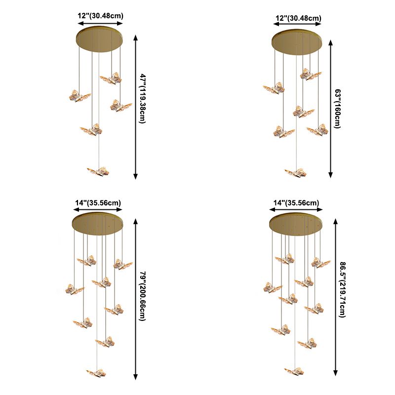 Luz de colgante de clúster de mariposa acrílica Estilo moderno Multi luces transparentes Luz de techo colgante