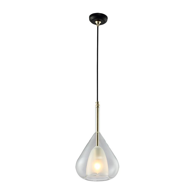 1 Light Hanging Pendant Lights Modern Double Glass Teardrop Pendant Lighting for Living Room
