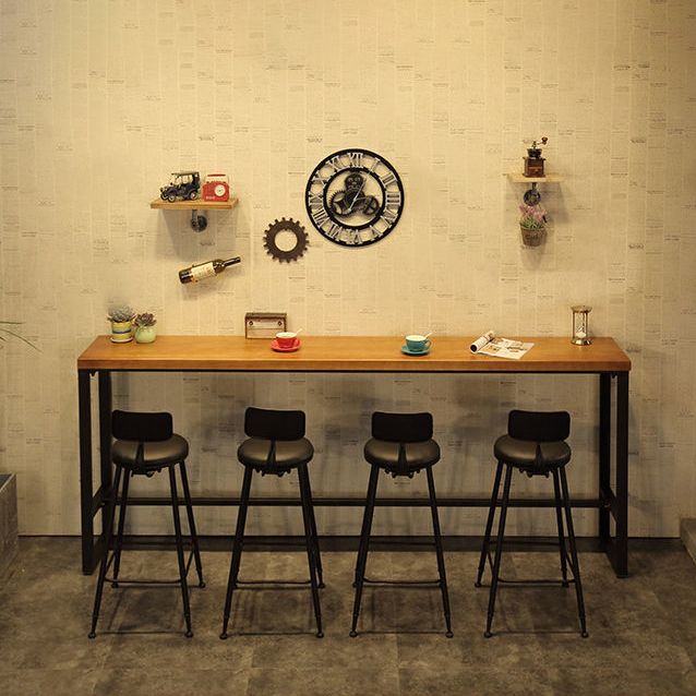 Solid Wood Bar Dinner Table Industrial Bar Dining Table with Black Base