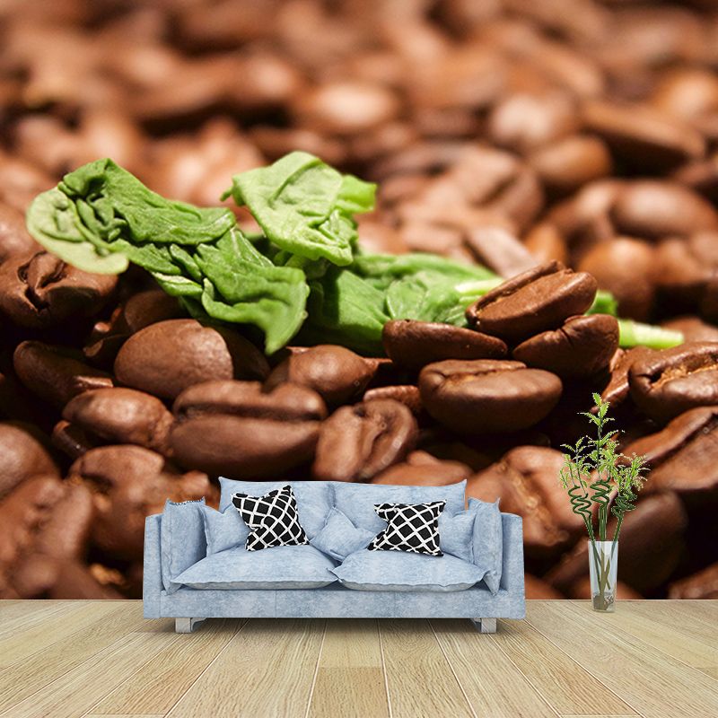 Brown Color Coffee Beans Mural Wall Eco-friendly Material Covering Coffee Shop