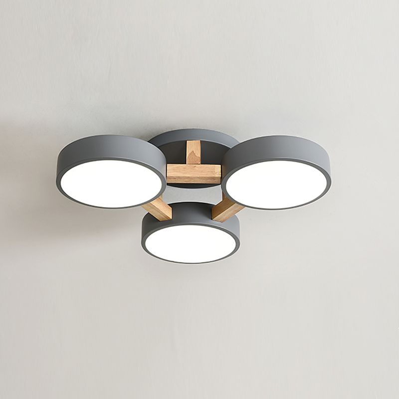 Nordic Round Ceiling Light Wood Macaron LED Flush Mount Light for Living Room