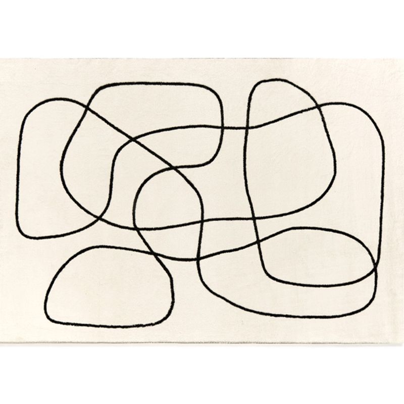 White Modern Carpet Abstract Pattern Polyester Area Rug Easy Care Backing Rug for Home Decor