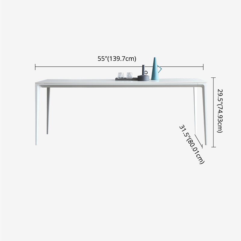 Modern Sintered Stone White Dining Set with Rectangle Tabale and Metal Base Dining Room Set