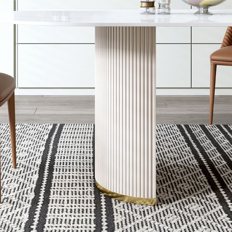 Ovale dubbele voetstuk glamour eettafel witte tint vaste tafel met gesinterde steen