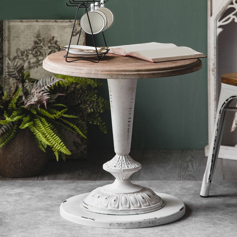 Circular Pedestal Base Design Made of Old Solid Wood Table French Country Style Side Table