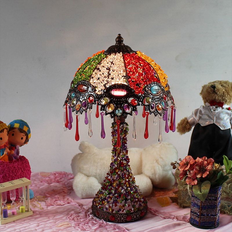 Handgeweven geschulpte nachtkastje lamp Boheemse acryl 1-licht koperen nachtstandlicht licht met druppel franje