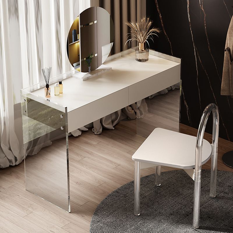 Contemporary 2 Drawers Vanity Table with Mirror & Stool Clear Acrylic Vanity Table Set