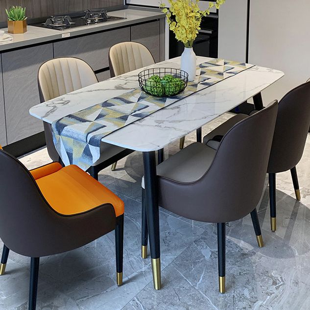 Modern Dining Table White Rectangle Table with 4 Legs for Dining Room