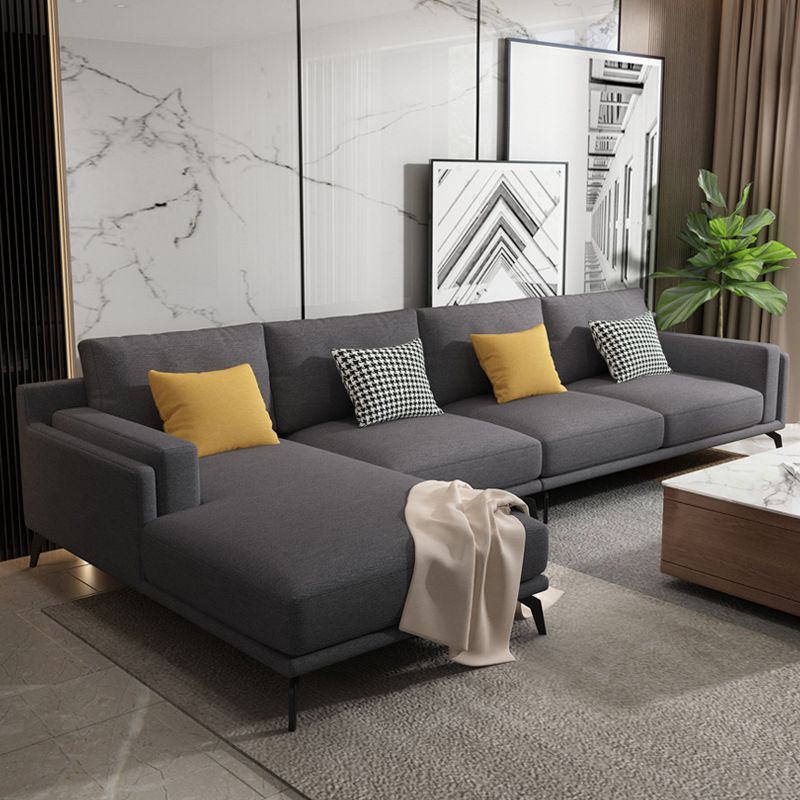 Modern Pillow Back Fabric Sectional L-shape Square Arm Sectional