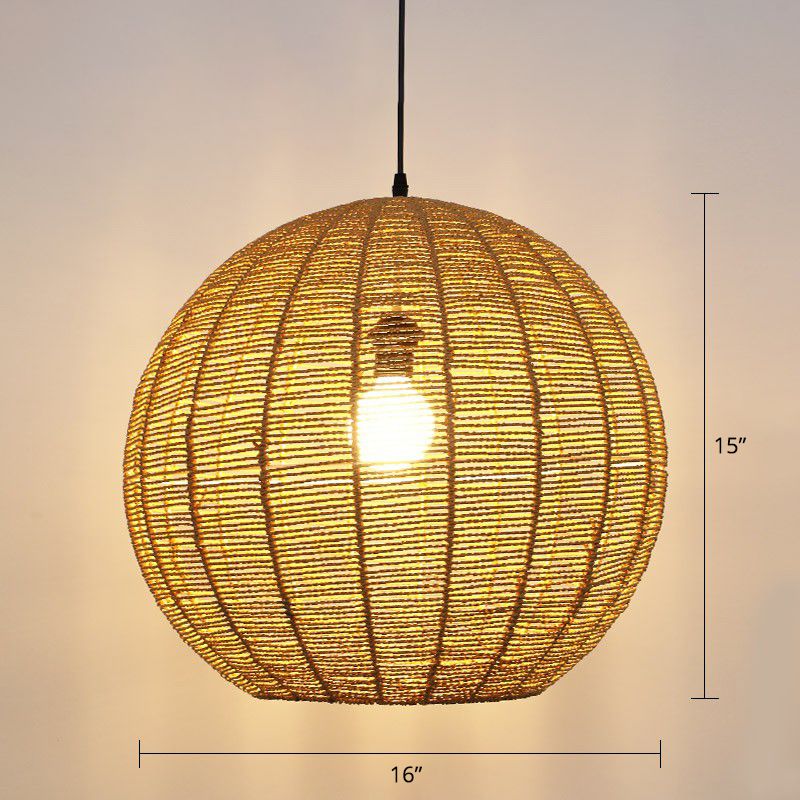 Kugelförmige Rattan -Suspension Licht Minimalist 1 Kopfheizendedecke für das Restaurant