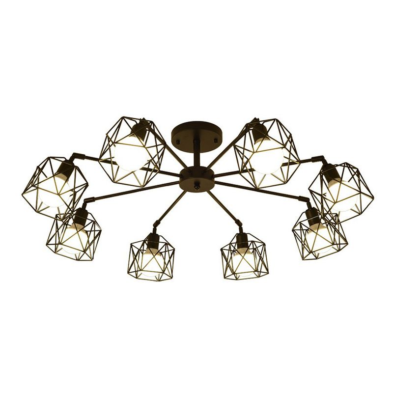 Plafonnier encastré industriel pour salon avec cage hexagonale en fer noir