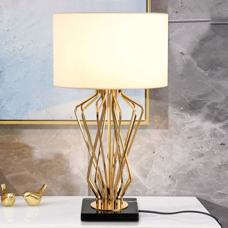 1 tavolo da comodino lampada da comodino moderno comodino bianco con tonalità in tessuto cilindrico