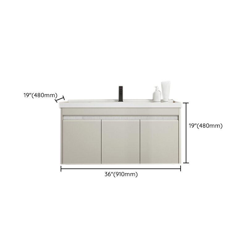 Modern Metal Sink Vanity Wall Mount Khaki Tone Bathroom Vanity with Mirror Cabinet