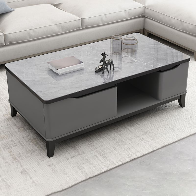 17.7 " Tall Contemporary Wood 4 Legs Glass/slate Rectangular Top Coffee Table with Drawers