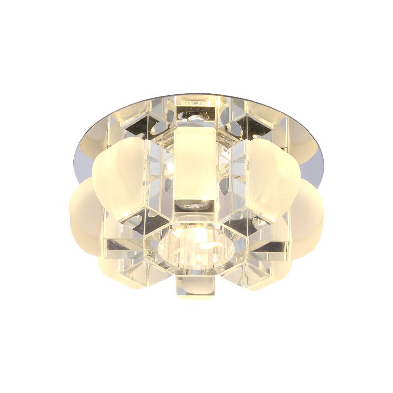 Crystal Block Gold Ceiling Mount Light Floral LED Modernist Flushmount Lighting in Warm/White/Multi Color Light