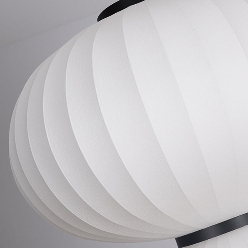 White Geometric Silk Pendant Light Nordic Modern Down Lighting for Living Room