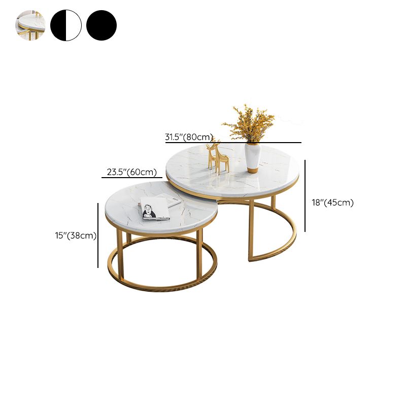 Glam Marble Top Nesting Coffee Table Set with Round Top and Iron Base