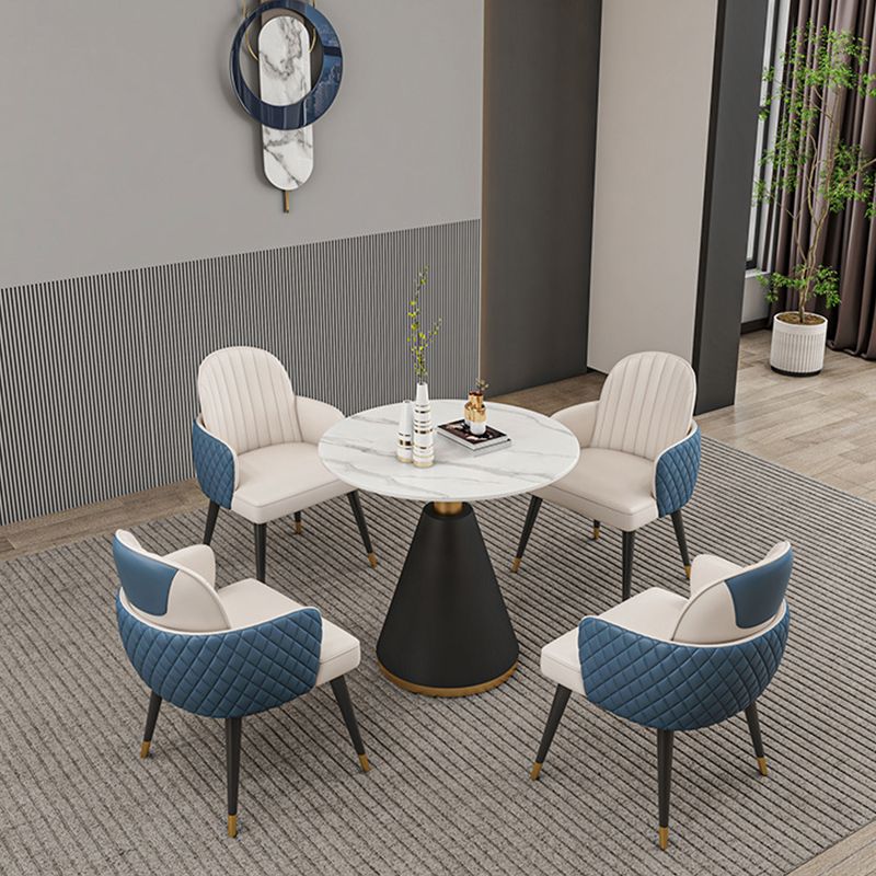 Glam Dining Table Set with Padded Chairs 1/2/5 Pcs White Stone Dining Set for Home