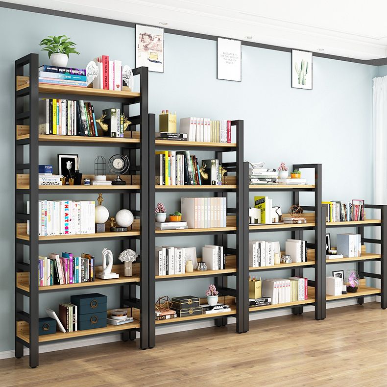 Modern Style Bookshelf Black Frame and Wood Bookcase for Office