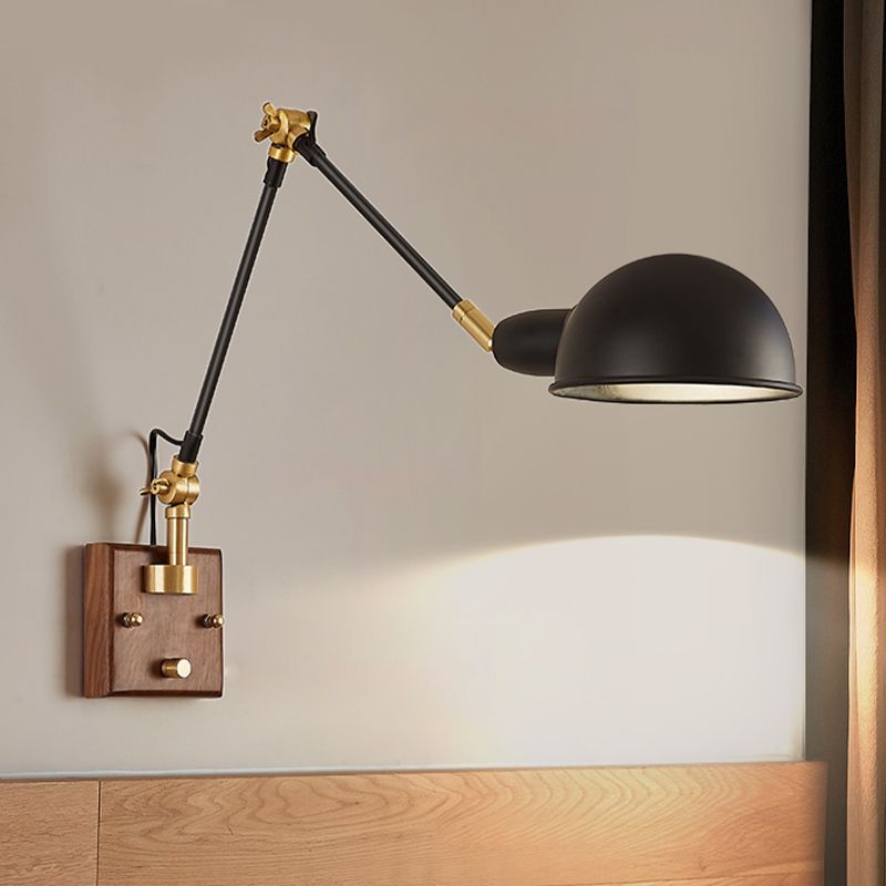 Round Shade Swing Arm Wall Lighting Modern Style Metal 1 Light Sconce Lamp in Black