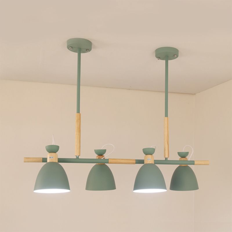 Lampada a sospensione a 4 teste in stile lampada a 4 teste in metallo a cupola in metallo in verde/grigio/grigio/bianco