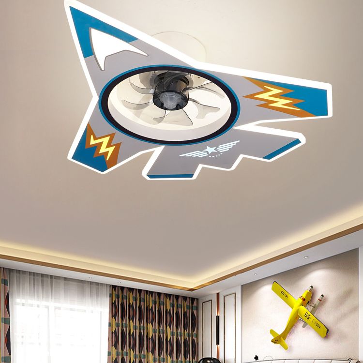 Cartoon vliegtuigvormige LED -plafondventilator Acryl Kinderkinderen Slaapkamer Semi -spoeling Mount verlichting