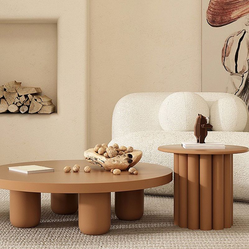 4 Legs Coffee Table Wooden Coffee Cocktail Table with Round Top for Living Room