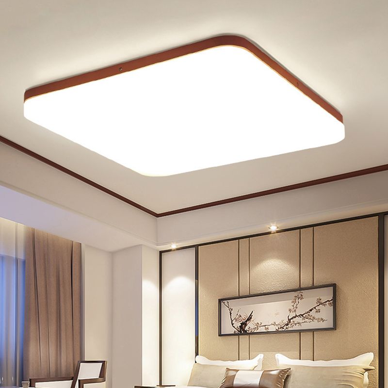 Ultrathin Wooden Ceiling Flush Mount Lighting Simplicity Red Brown Flush Lamp for Dining Room