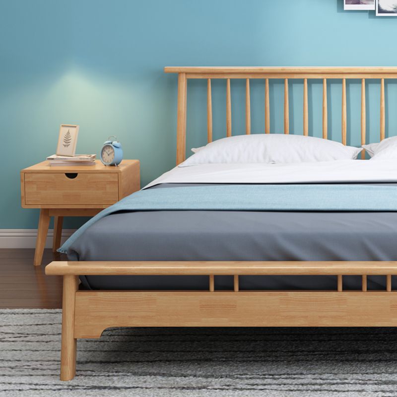 Scandinavian Wooden Slat Bed with Rectangular Spindle Headboard