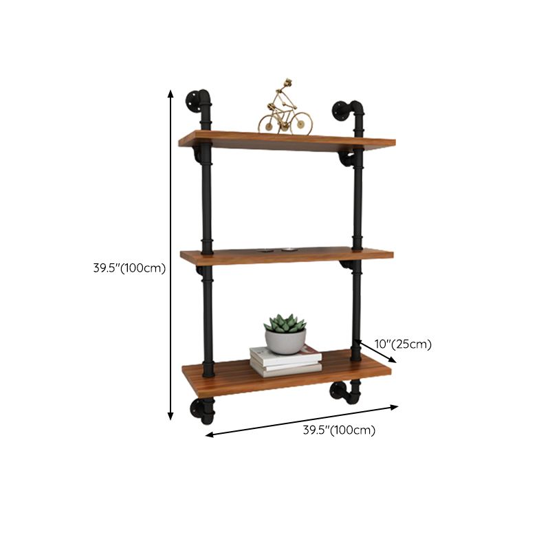 Metal and Wooden Floating Shelf Modern Natural Wall Mounted Bookshelf for Study Room