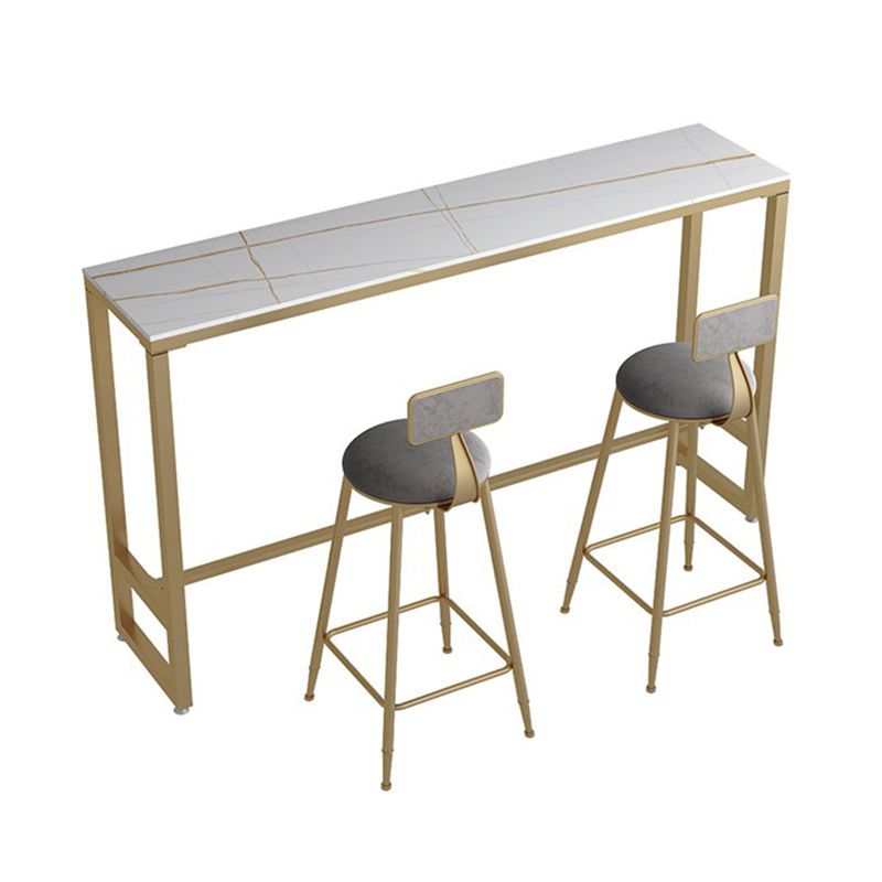 1/3 Pieces Glam Iron Bistro Set Rectangle White Stone Top Bar Table Set with Footrest