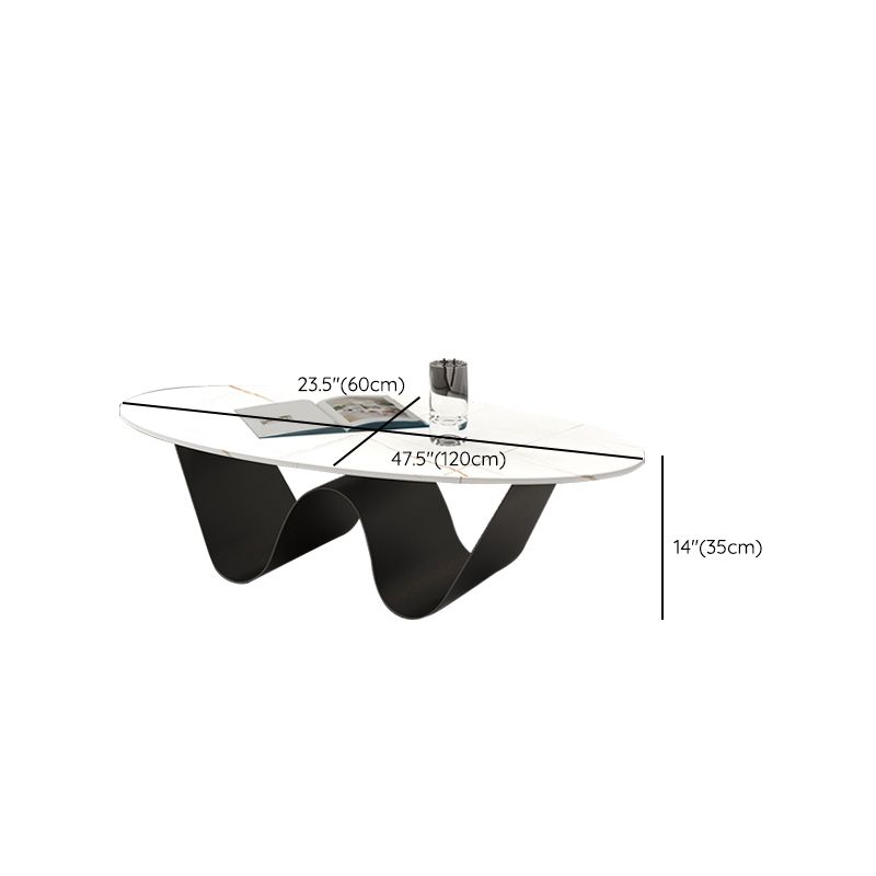 Metal Abstract Base Cocktail Table Glam Oval Slate Top Coffee Table