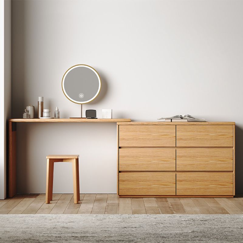 Contemporary Oak With Drawer Natural Mirror Bedroom Dressing Table