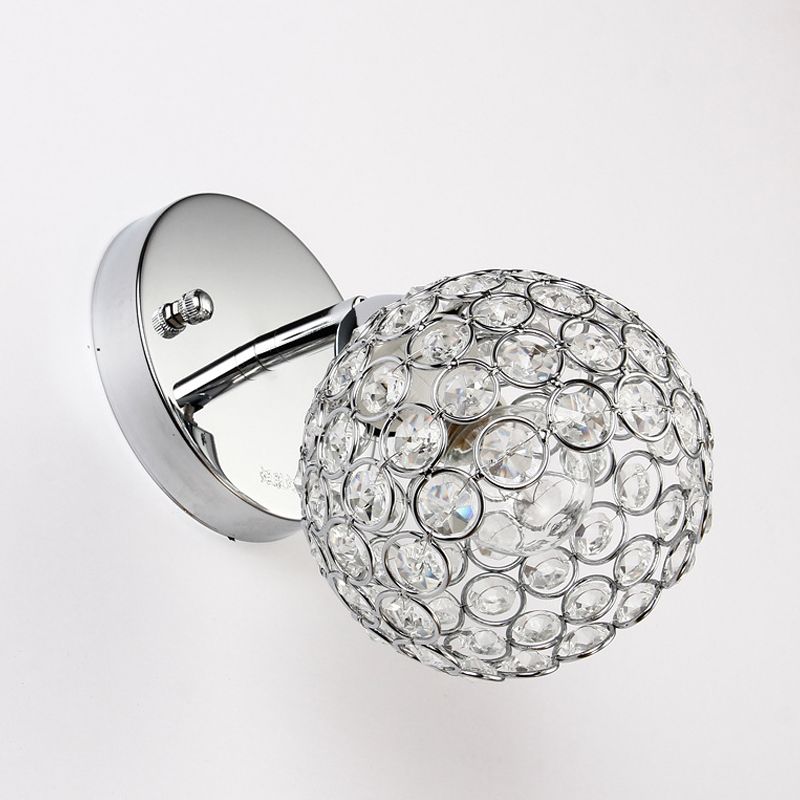 1 Licht ingevoegde kristalwandlamp Lichte armatuur Chrome Dome Woonkamer Wand SCONCE VERLICHTING