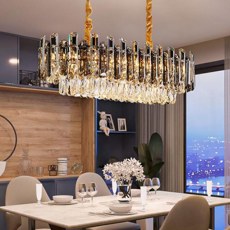 Modern Chandeliers For Dining Room Oval Chandelier Lighting Fixtures Crystal 6-Light