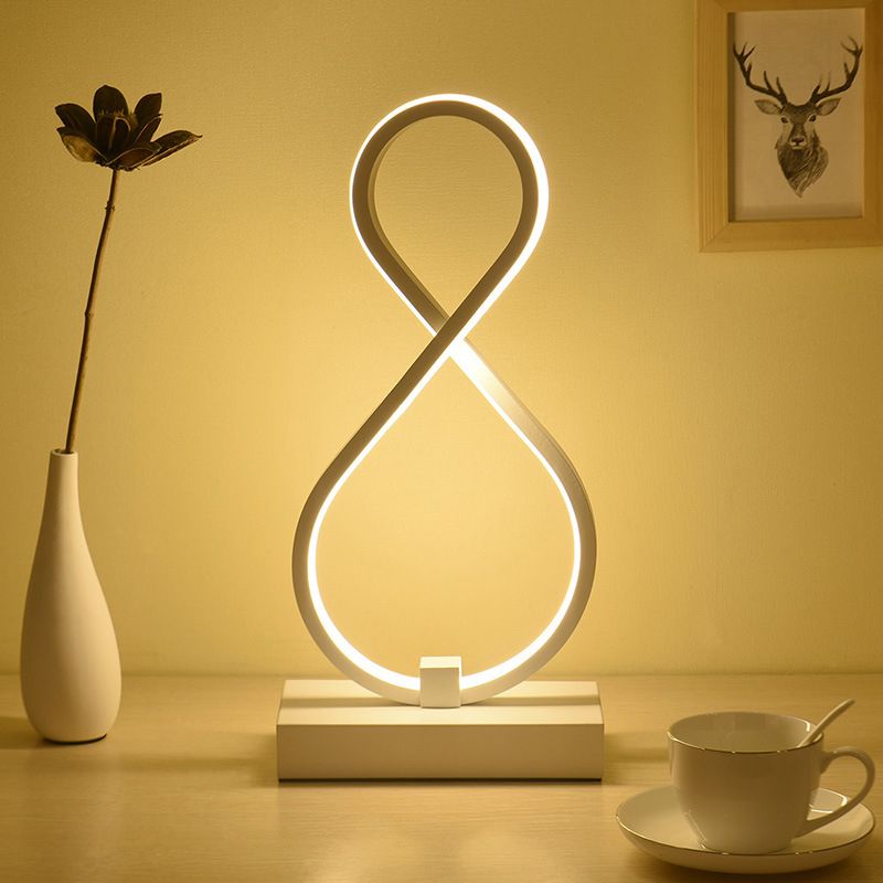 Tableau Twisted Modernisme Acrylique LED White Nightstand Lampe avec base en métal rectangulaire