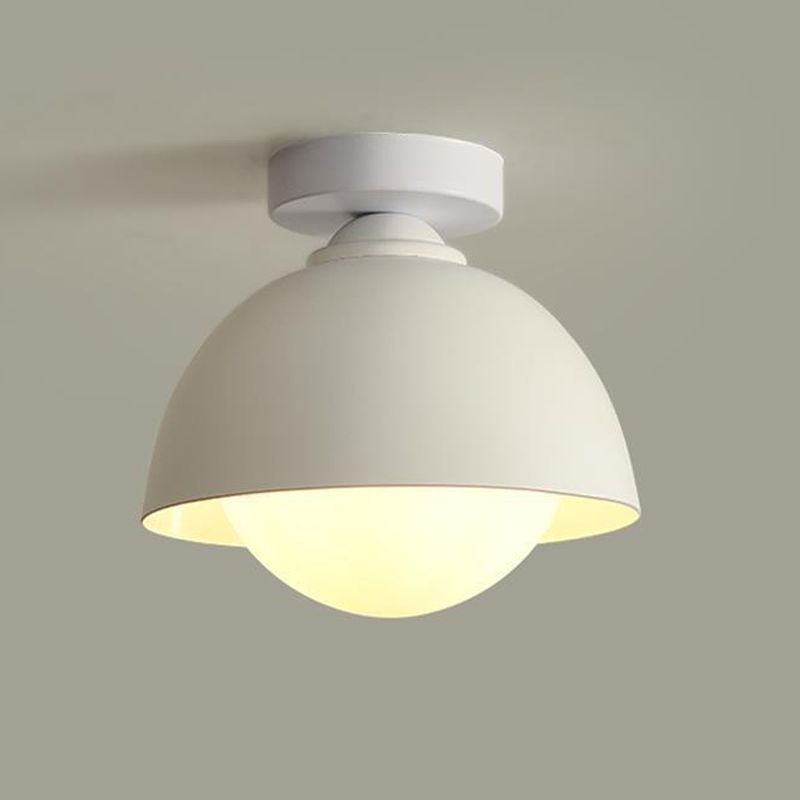 Dome Shape Flush Mount Modern Style Metal 1 Light Flush Ceiling Light in White/black