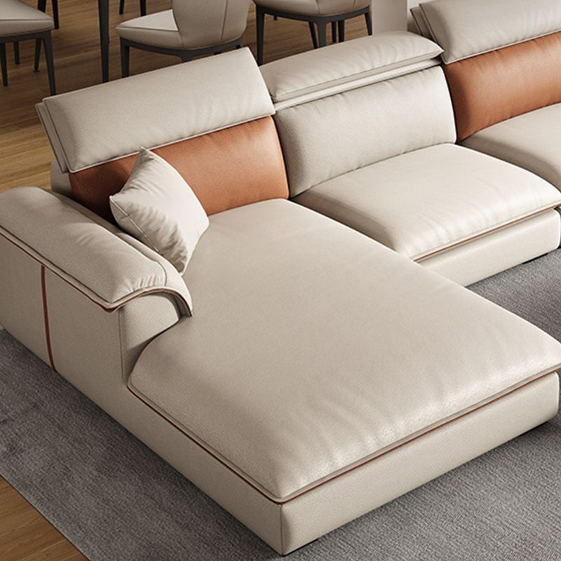 Beige Faux Leather Sectional Sofa Stain-Resistant Sofa for Living Room