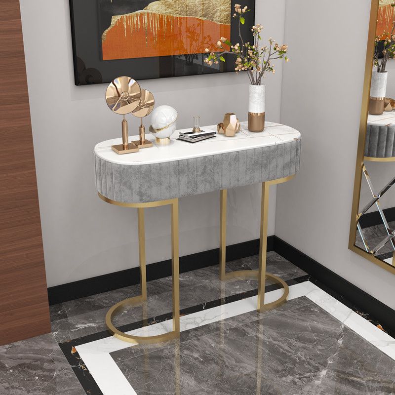 Glam Oval Console Accent Table Antique Finish 13.78" W Sofa Console Table