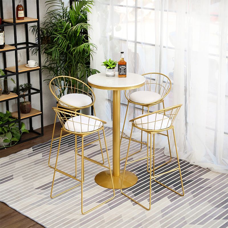 Glam Gold Iron Bar Table 21.6"W Round Top Marble Bistro Table for Breakroom