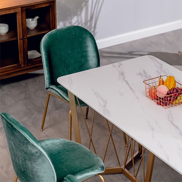 Glam Marble Top Dinette Set 1/2/5/6/7 Pieces White Rectangle Dining Table Set