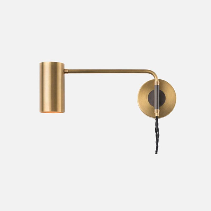 Modernism Curved Arm Wall Lamp Metal 1 Light Bedroom Wall Lighting with Geometry Shade