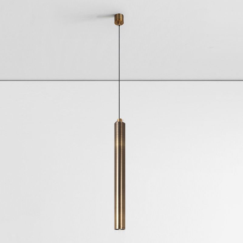Forme du cylindre de style contemporain Pendante Métal de lumière 1 lampe de suspension légère en bronze