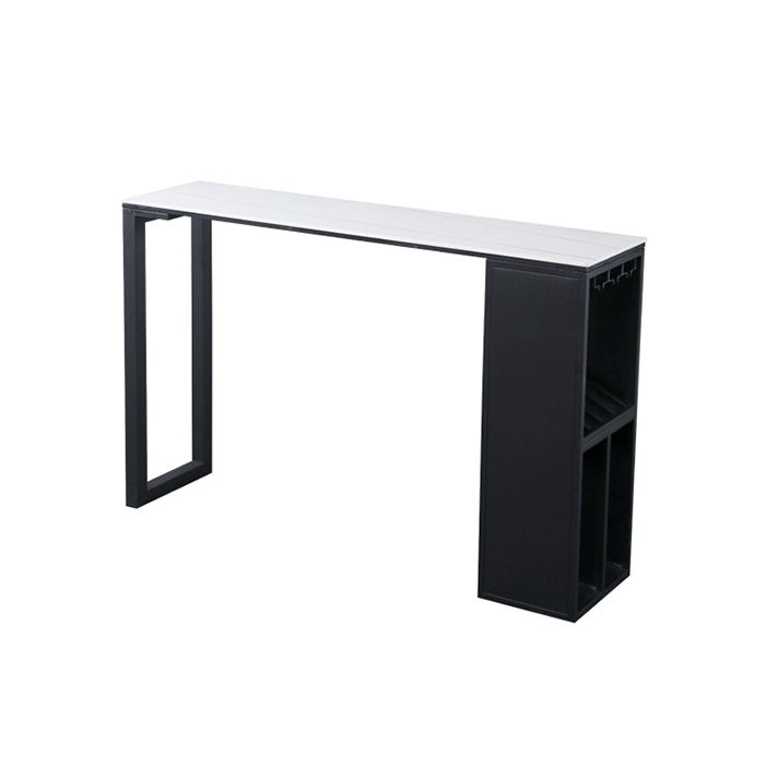 Table en marbre avec table rectangle supérieure à double piédestal noir table de piédestal - 41,3 "h
